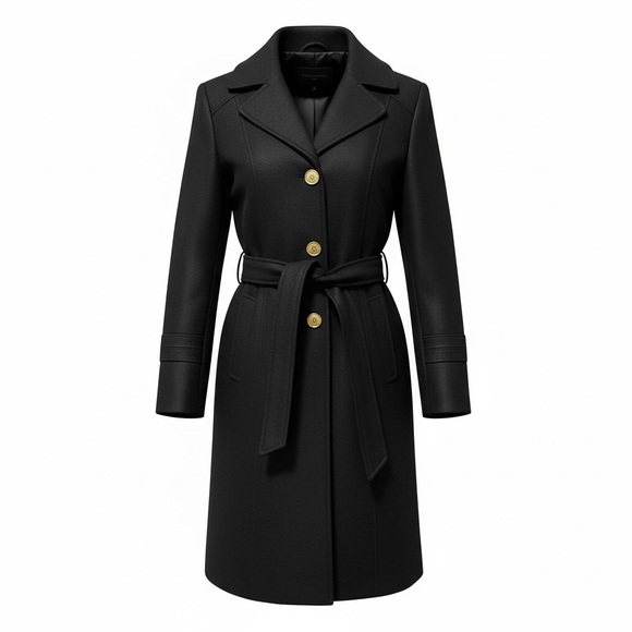 Michael Kors Jackets & Blazers - Michael Kors Elegant Black Hooded Trench Coat with Gold Accents (item#d10001)